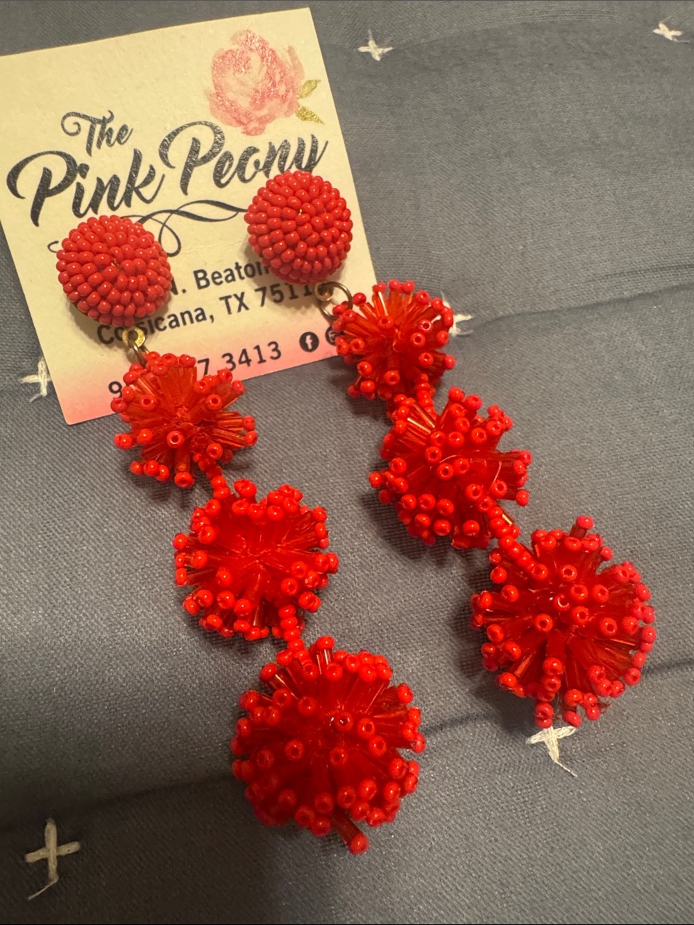 The Pink Peony Red Beaded Dangle Earrings